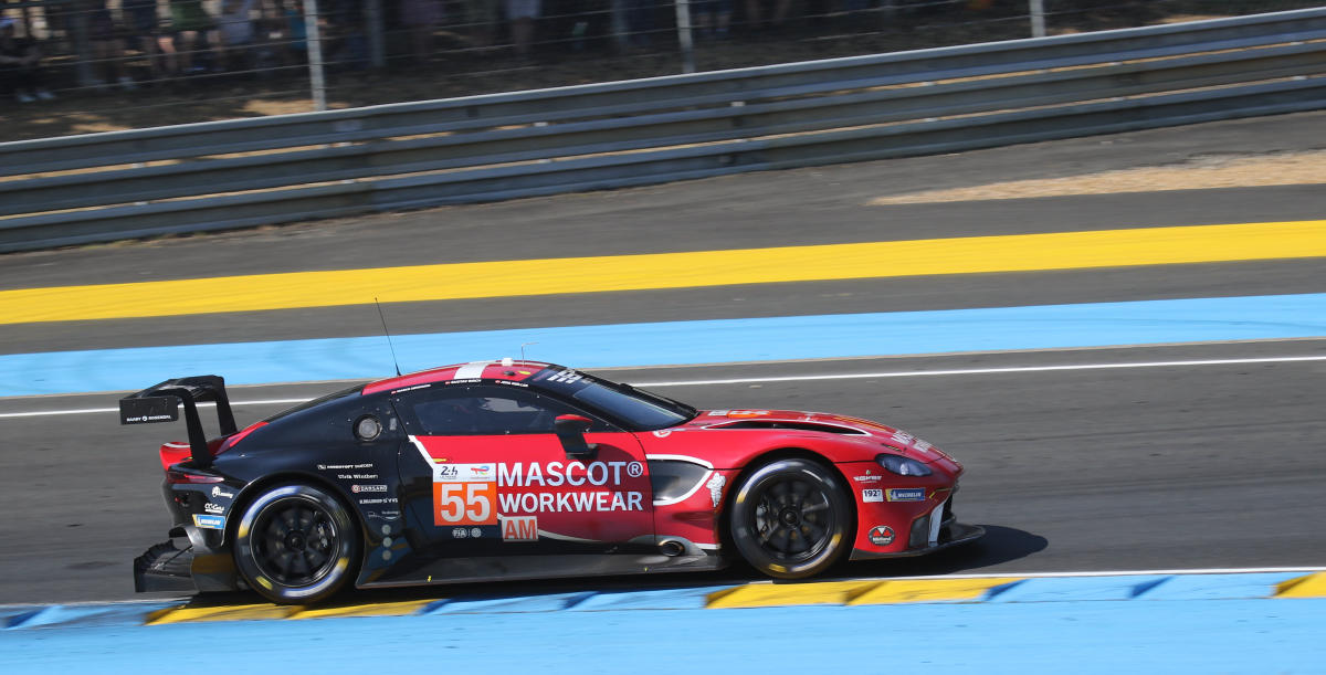 Aston Martin Vantage AMR - Gustav Dahlmann Birch, Marco Sorensen & Jens Reno Moller enters Tertre Rouge at the 2023 Le Mans (53470345265).jpg
